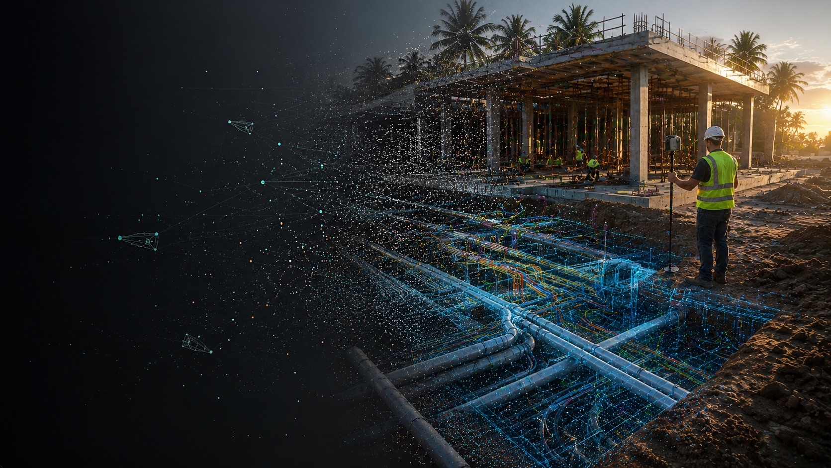 Construction site captured in 3D during the building process